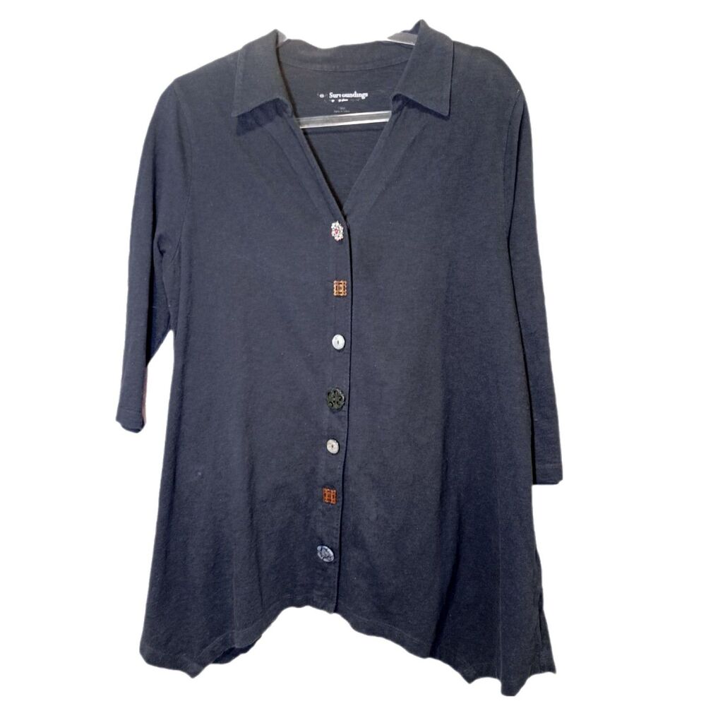 Soft Surroundings Danielle Black Button Asymmetri… - image 1